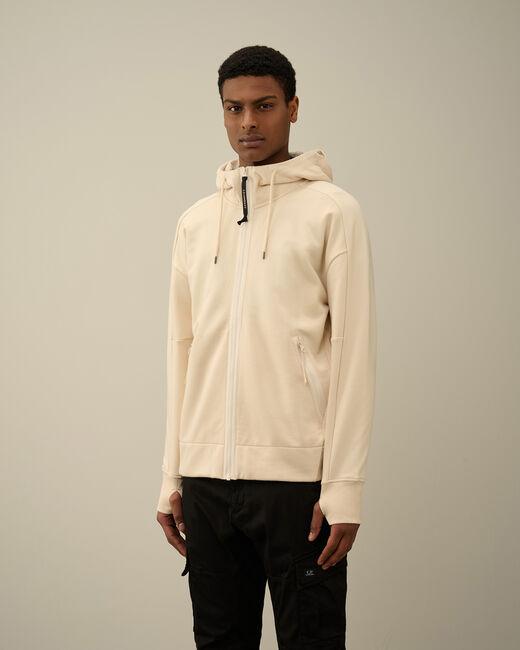 Diagonal Raised Fleece Goggle Zipped Hoodie Pistachio Shell - Beige